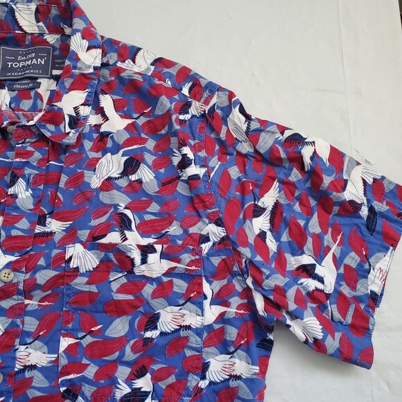 Topman Shirt Cranes All Over Graphic Colorful Button Up Shirt Men's Small - Picture 4 of 12